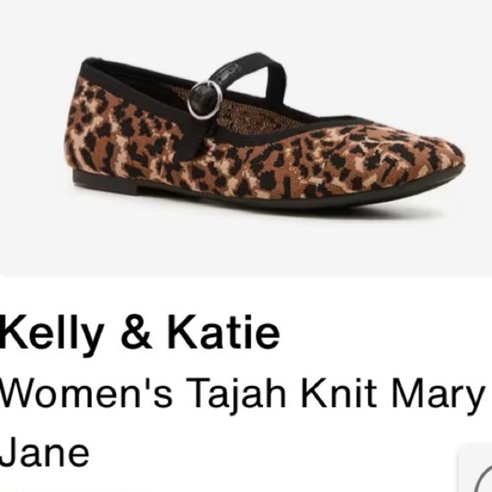 Kelly & Katie Leopard-Print Mary Jane Flat with Black Strap